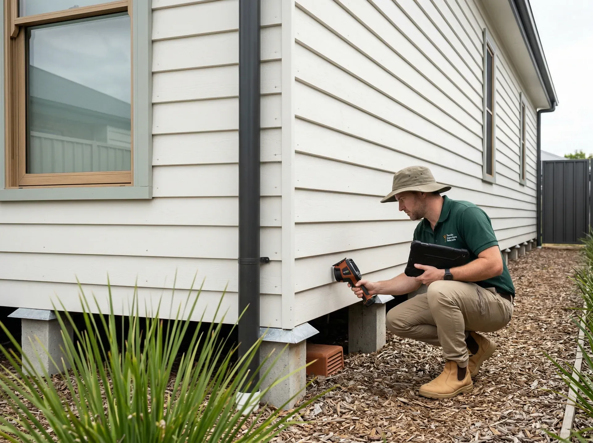Inspector checking home exterior