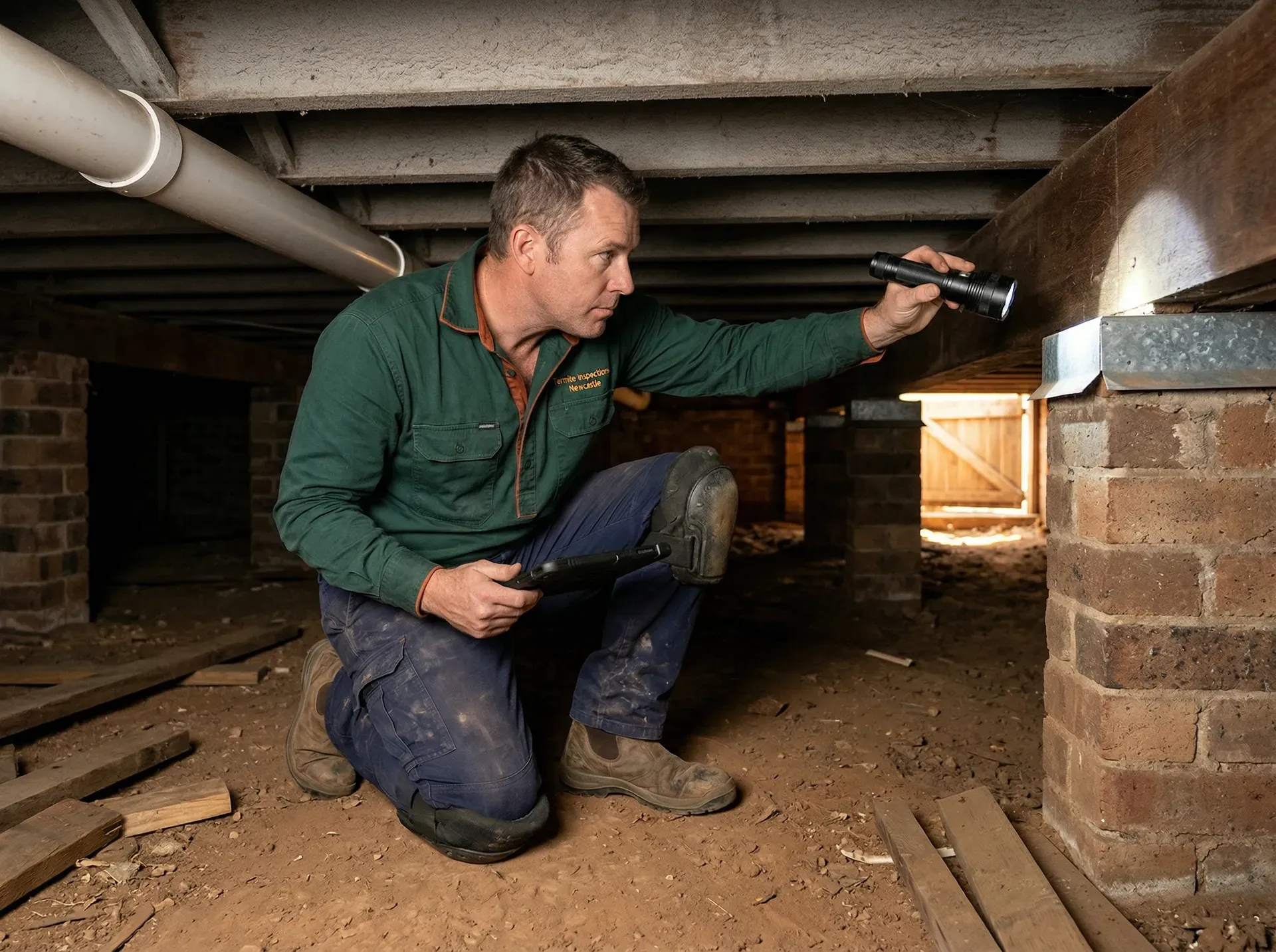 Inspector checking under a Newcastle home