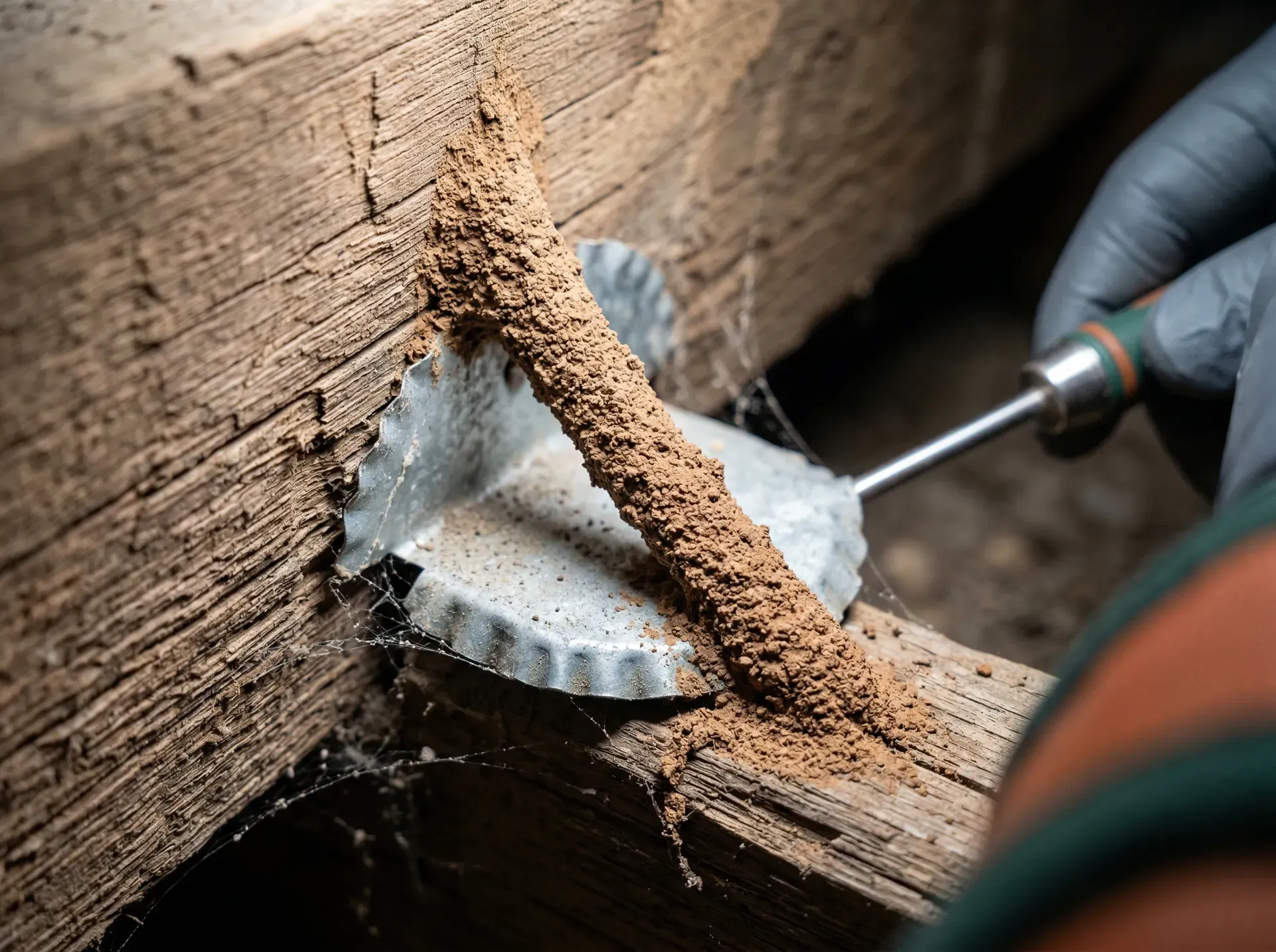 Termite mud tubes on a concrete foundation